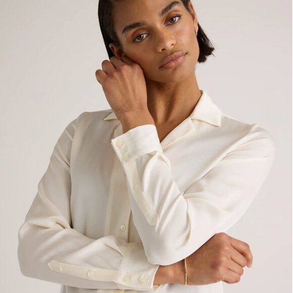 Quince Washable Stretch Silk Notch Collar Long Sleeve Blouse - Picture 2 of 10